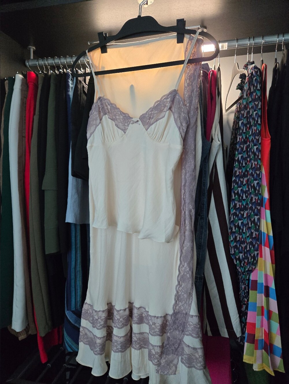 Intimately by Fit Ivory Chemise with Elderberry Lace Trim